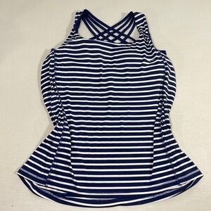 ACX tank top w/ build in bra navy and white striped​​​​​​​​​​​​​​​​